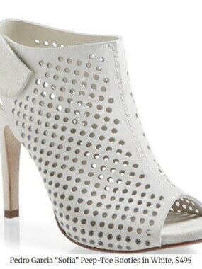 Womens Pedro Garcia White Sofia Perforated Suede Peep Toe Booties 38 US/8